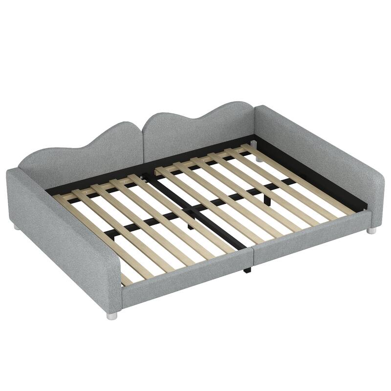 Twin/Full size Upholstered Daybed, Sherpa Fabric Sofabed with Cloud-Shaped Backrest