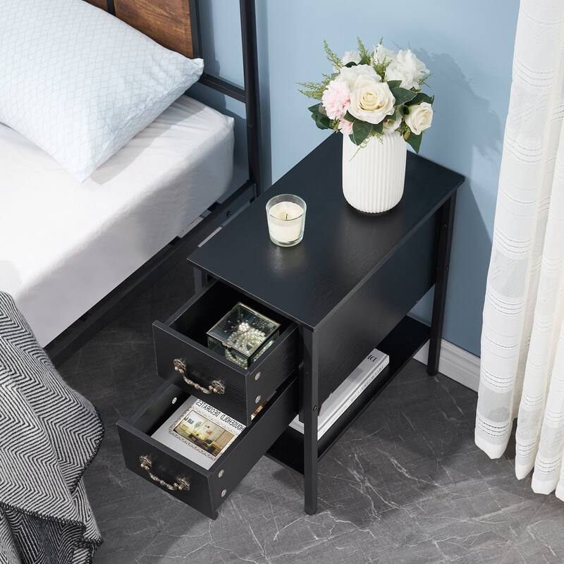 Modern Narrow Nightstand with 2-Drawer