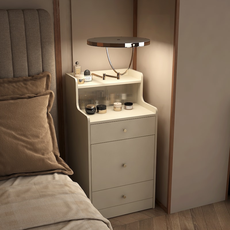 3 in 1 Small Vanity, Makeup Table with Mirror and Light, Vanity Table Set with 2 Drawers and Upholstered Stool