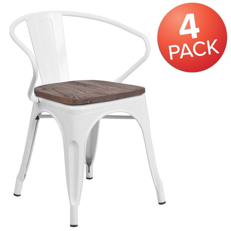 4 Pk. Metal Chair with Wood Seat and Arms