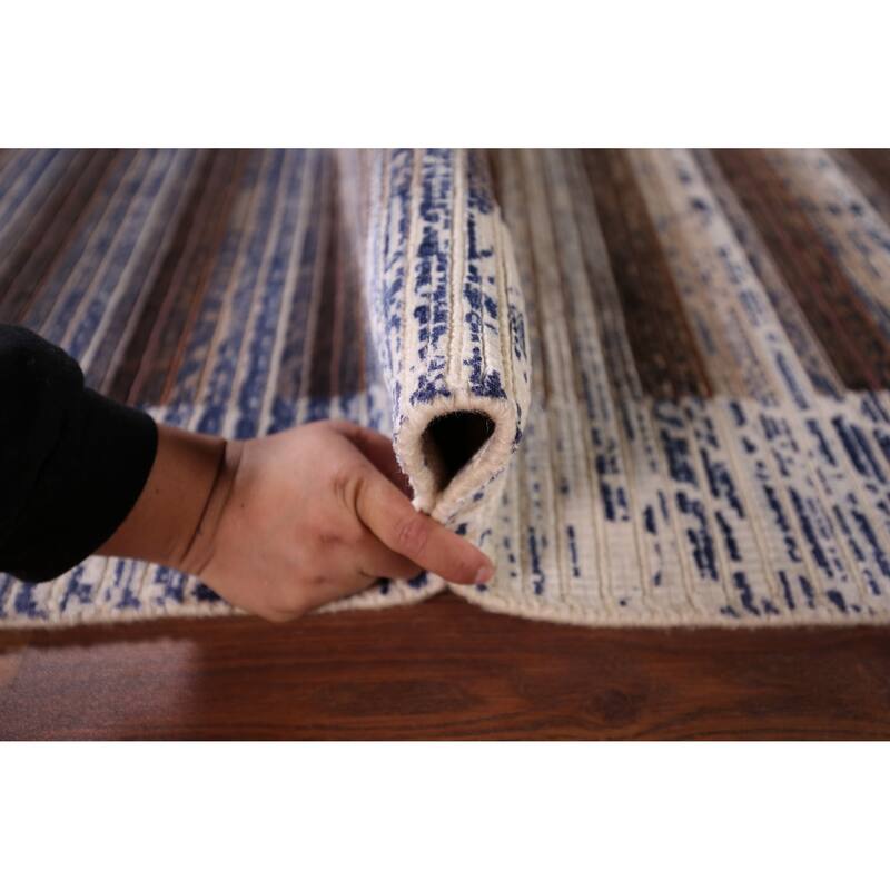 Striped Abstract Oriental Runner Rug Handmade Wool Carpet - 2'7"x 9'10"