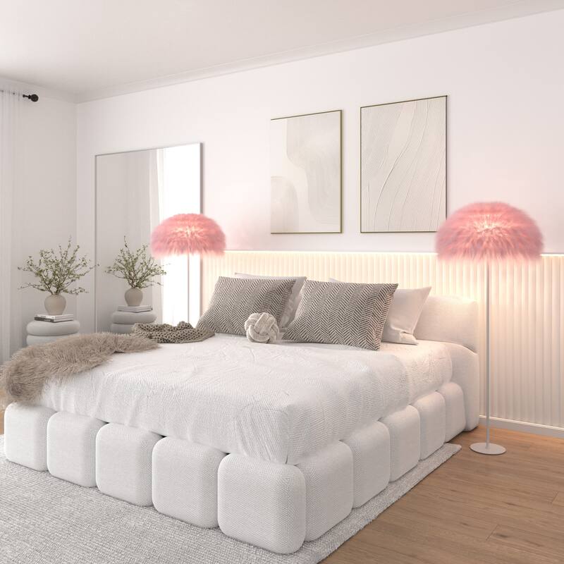 Acroma 63" Blush Pink Feather Floor Lamp with Dome Shade - 1-light