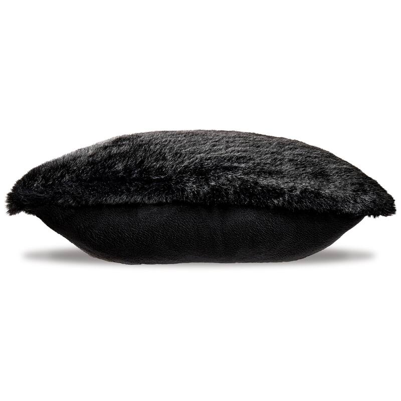 Dift Square Accent Throw Pillow, 20 Inch, Black Faux Rabbit Fur Face