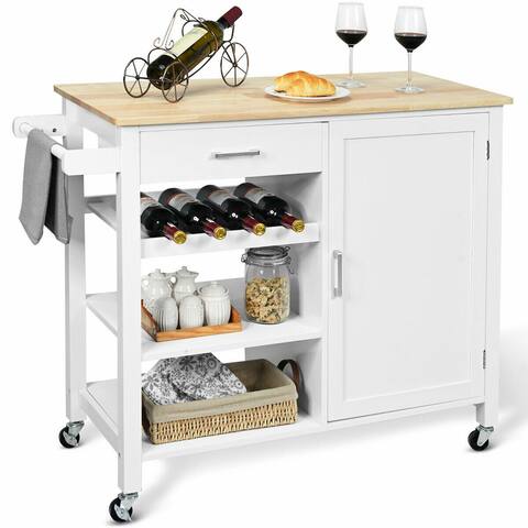 Gymax 4-Tier Wood Kitchen Island Trolley Cart Storage Cabinet w/ Wine - See Details