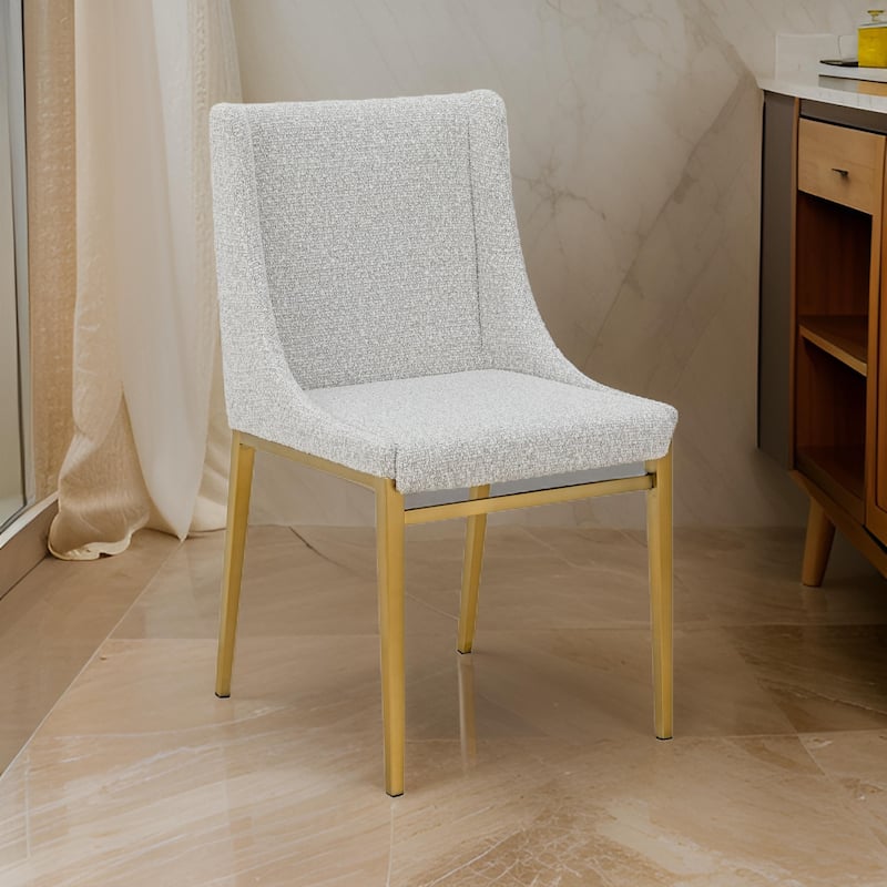 Cid Kinn 19 Inch Dining Chair Set of 2, Light Gray Polyester, Brass Steel