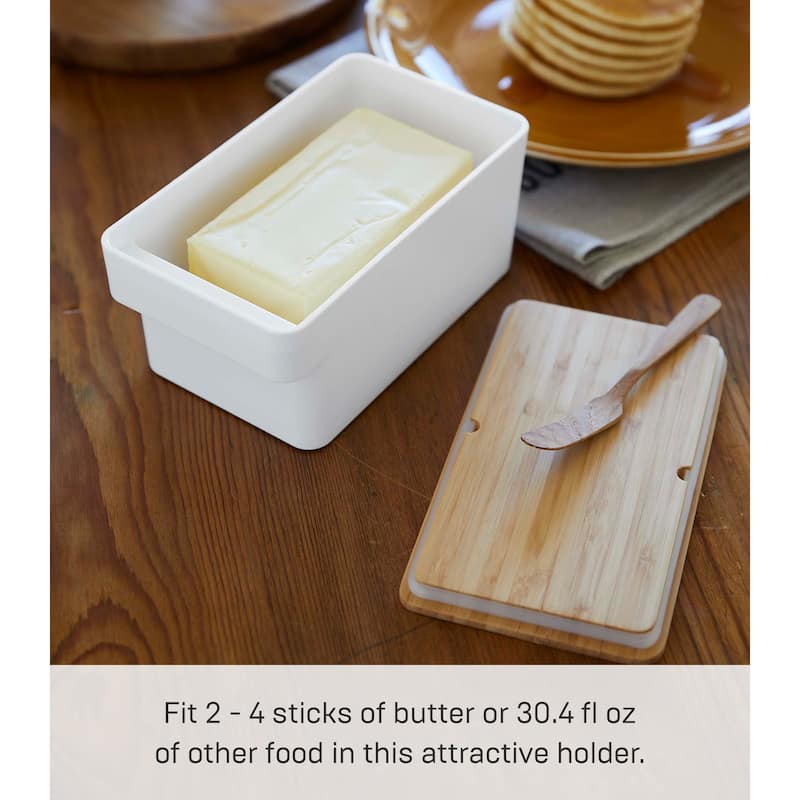 Yamazaki Home Airtight Food Storage Container - Bamboo Lid, Plastic and Wood - L 7.09 x W 3.94 x H 3.35 inches