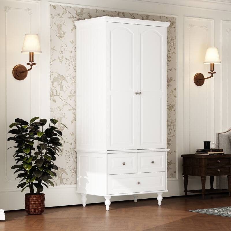 Armoire Wardrobe Closet Adjustable Shelves Closet Wardrobe Cabinet - White