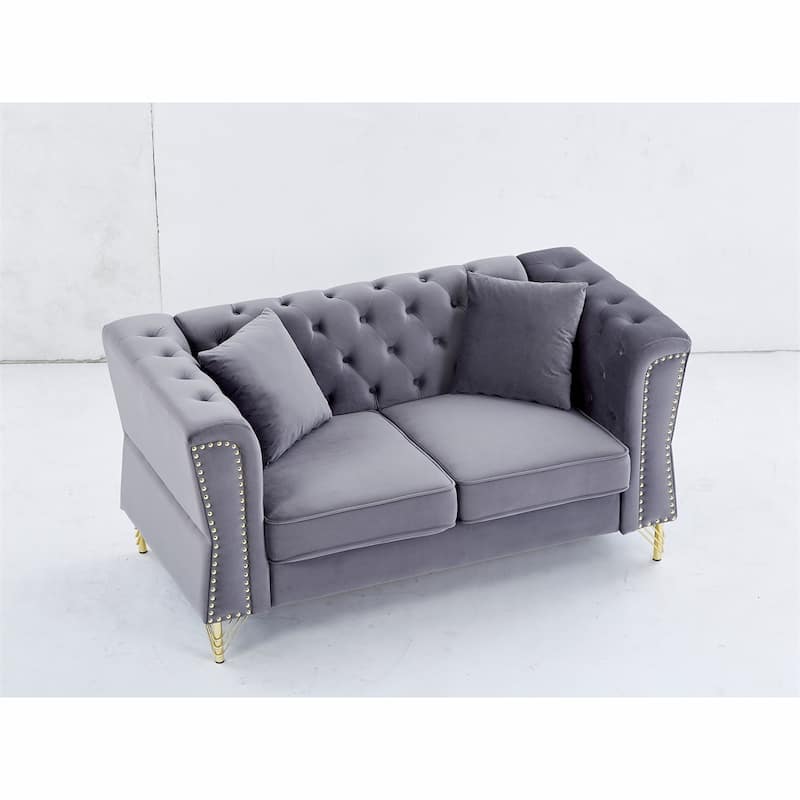 2 Seater Sofa Tufted Couch with Metal Foot and Nailhead
