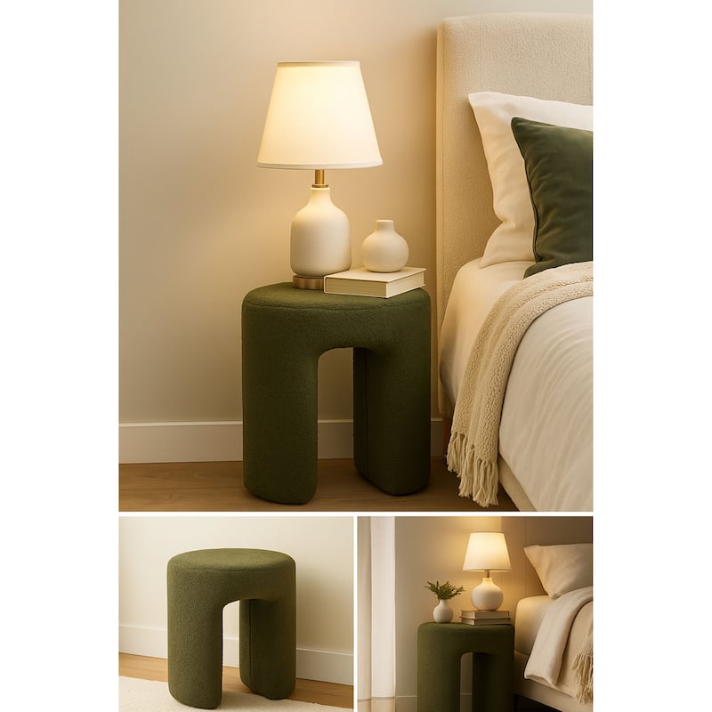 Aria Home Teddy Upholstered Accent Stool – Plush Fabric Ottoman Foot Rest