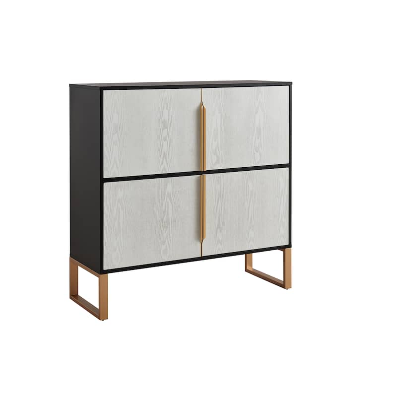Roomfitters Four-Door Storage Cabinet, Metal Base Sideboard, Buffet Pantry, Modern Black White, Kitchen Dining Room