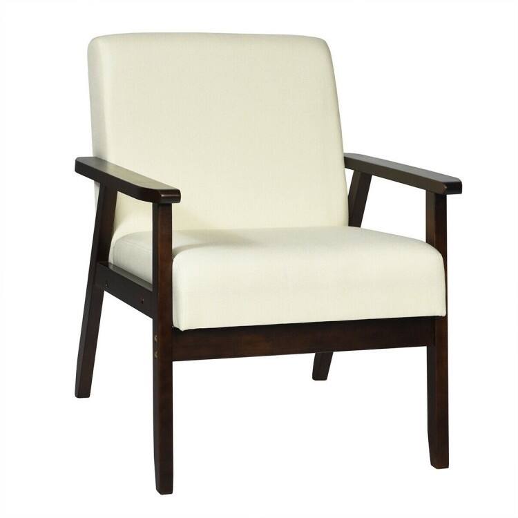 Retro Modern Classic Linen Wide Accent Chair with Espresso Wood Frame