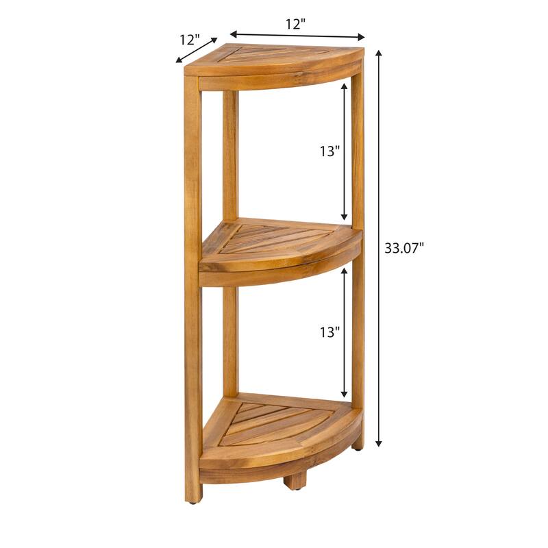 33" Sela 3-Tier Acacia Wood Freestanding Bathroom Corner Shelf