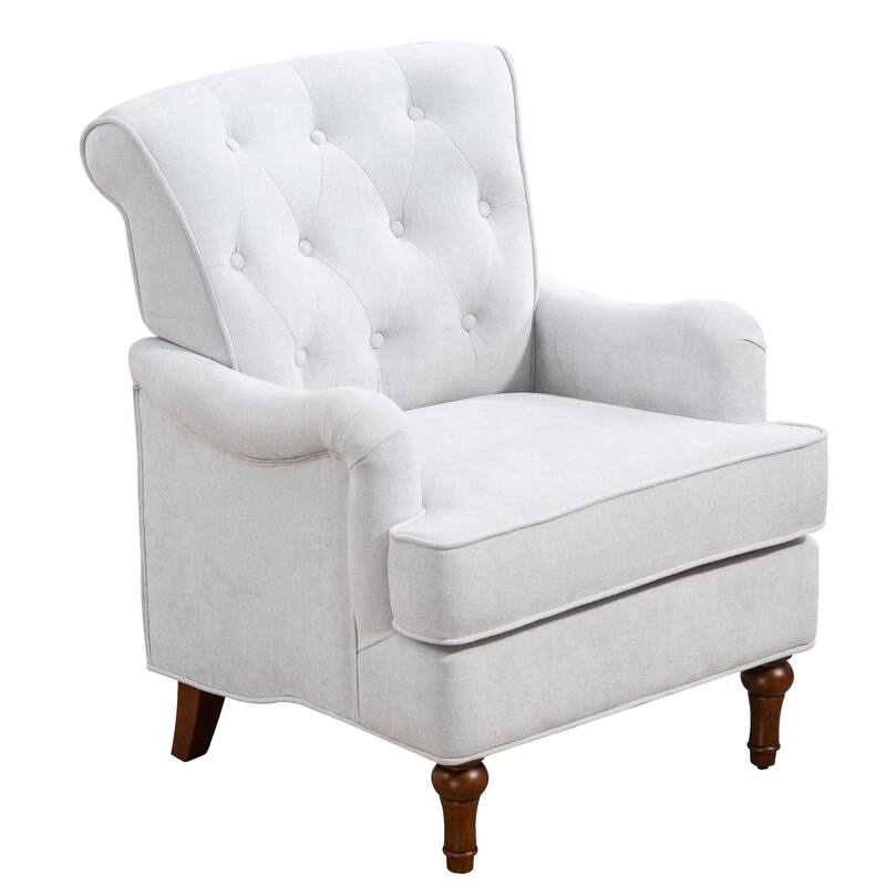 Accent Chair With Comfy Chenille Club Fabric,Comfy Upholstered Living Room Arm Chair,Springs Cushions & Retro Wooden Legs