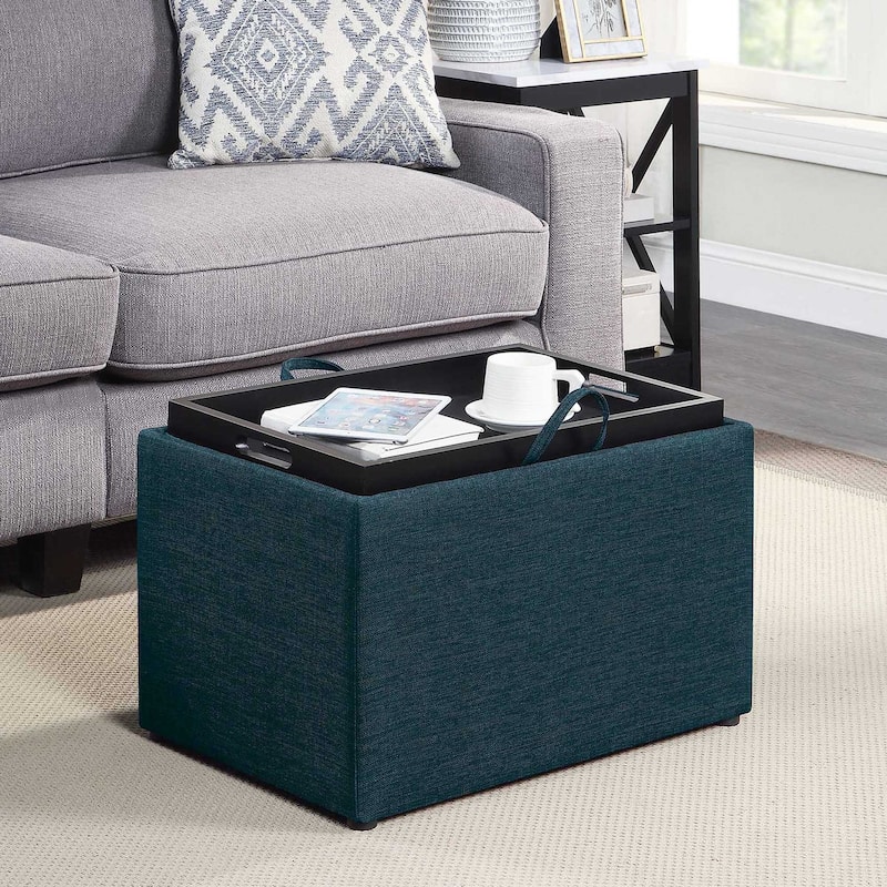 Convenience Concepts Designs4Comfort Accent Storage Ottoman with Reversible Tray - Dark Blue Fabric