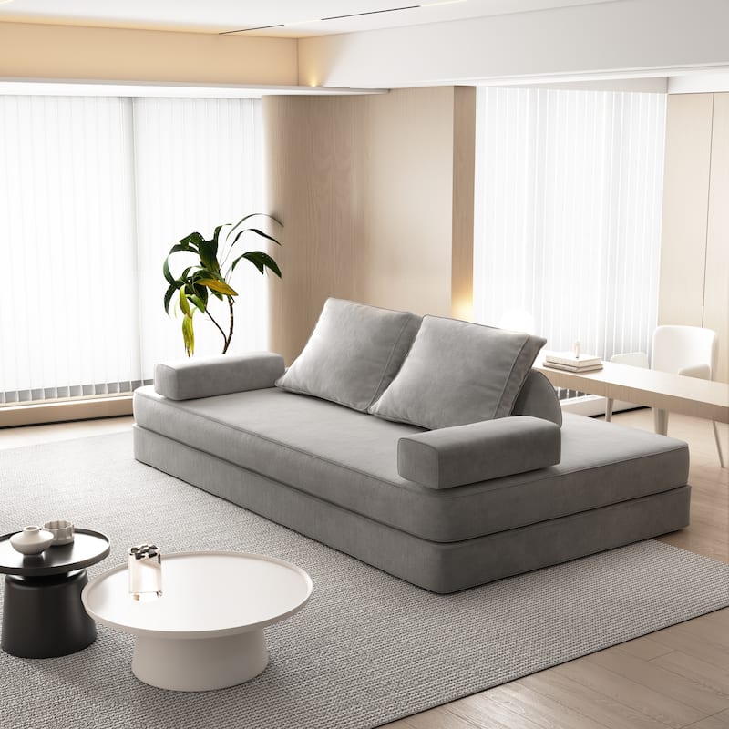 86.6" Convertible Loveseat Sofa Bed with Removable Backrests, Chenille Fabric Sleeper Sofa, Chaise Lounge, Floor Folding Couch