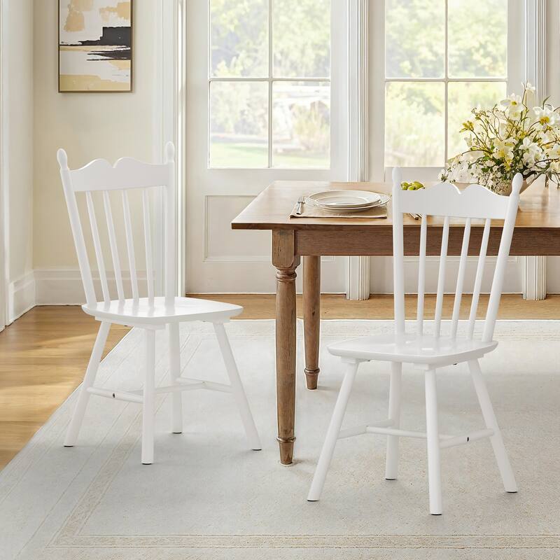 Solid Wood Dining Chairs Set of 2 - N/A - White