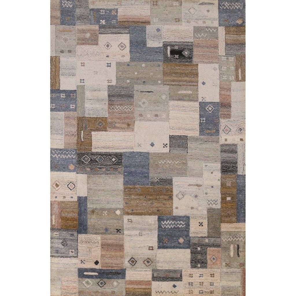 Tribal Beige Geometric Gabbeh Indian Area Rug Hand-Tufted Wool Carpet - 5'3" x 7'7"