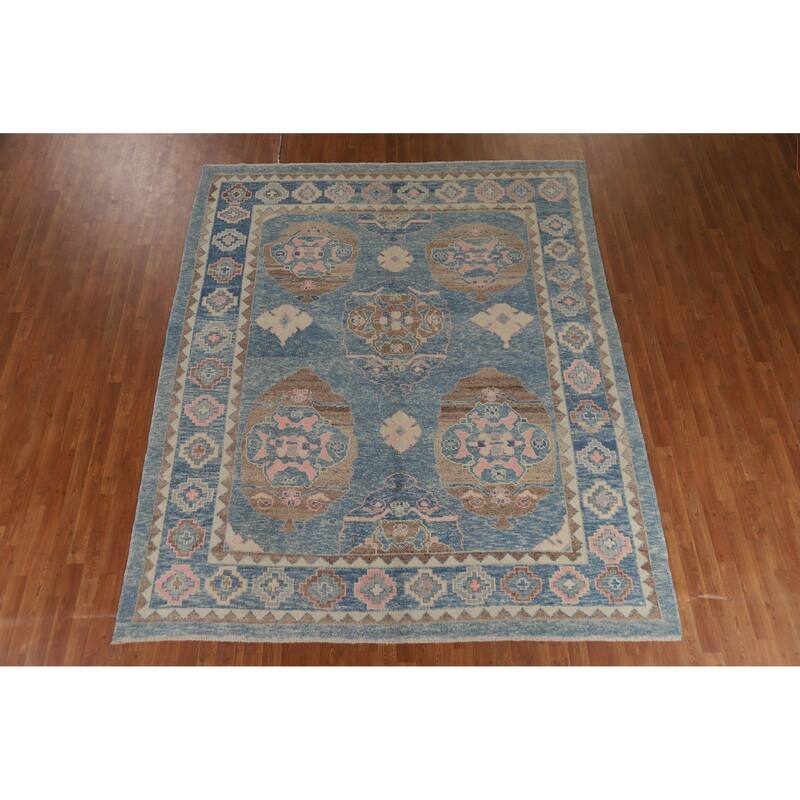 Hand Knotted Oriental 100% Wool Carpet Transitional All-Over Navy Blue & Blues Oushak Area Rug - 9' 11'' X 8' 4''
