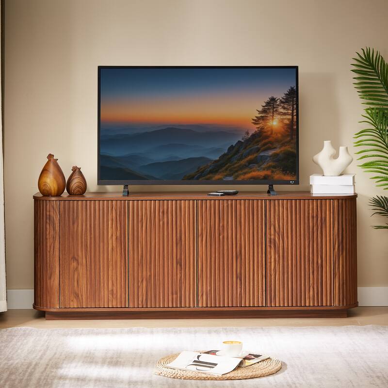 Sideboard Storage Cabinet TV Stand with wave pattern Buffet Cabinet Wooden Vertical Striped Cabinet