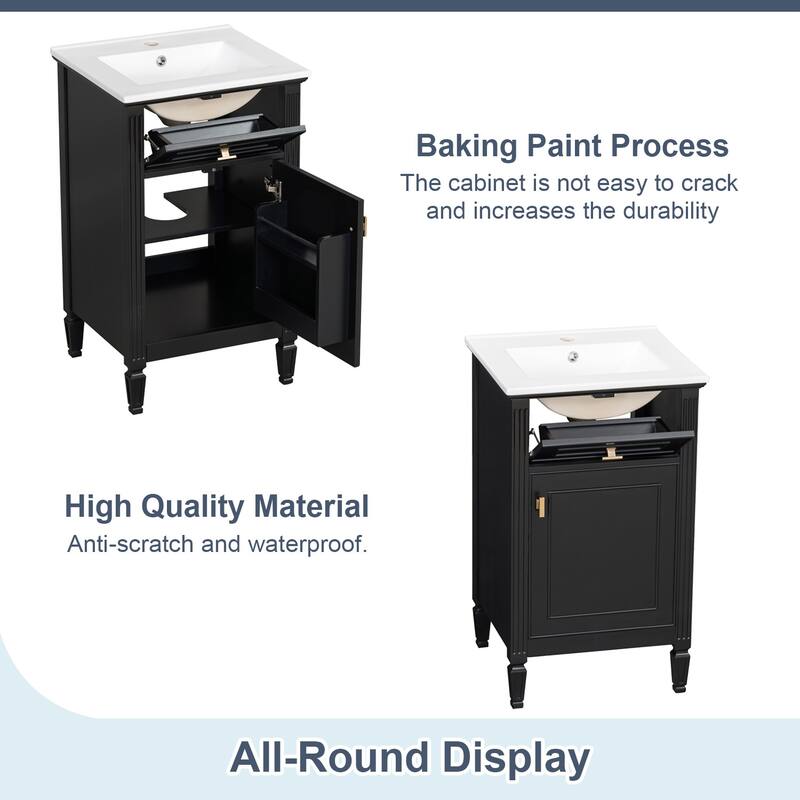 20" Bathroom Freestanding Vanity with Ceramic Sink,Solid Wood Legs,Adjustable Shelf,Tilt-Out Drawer