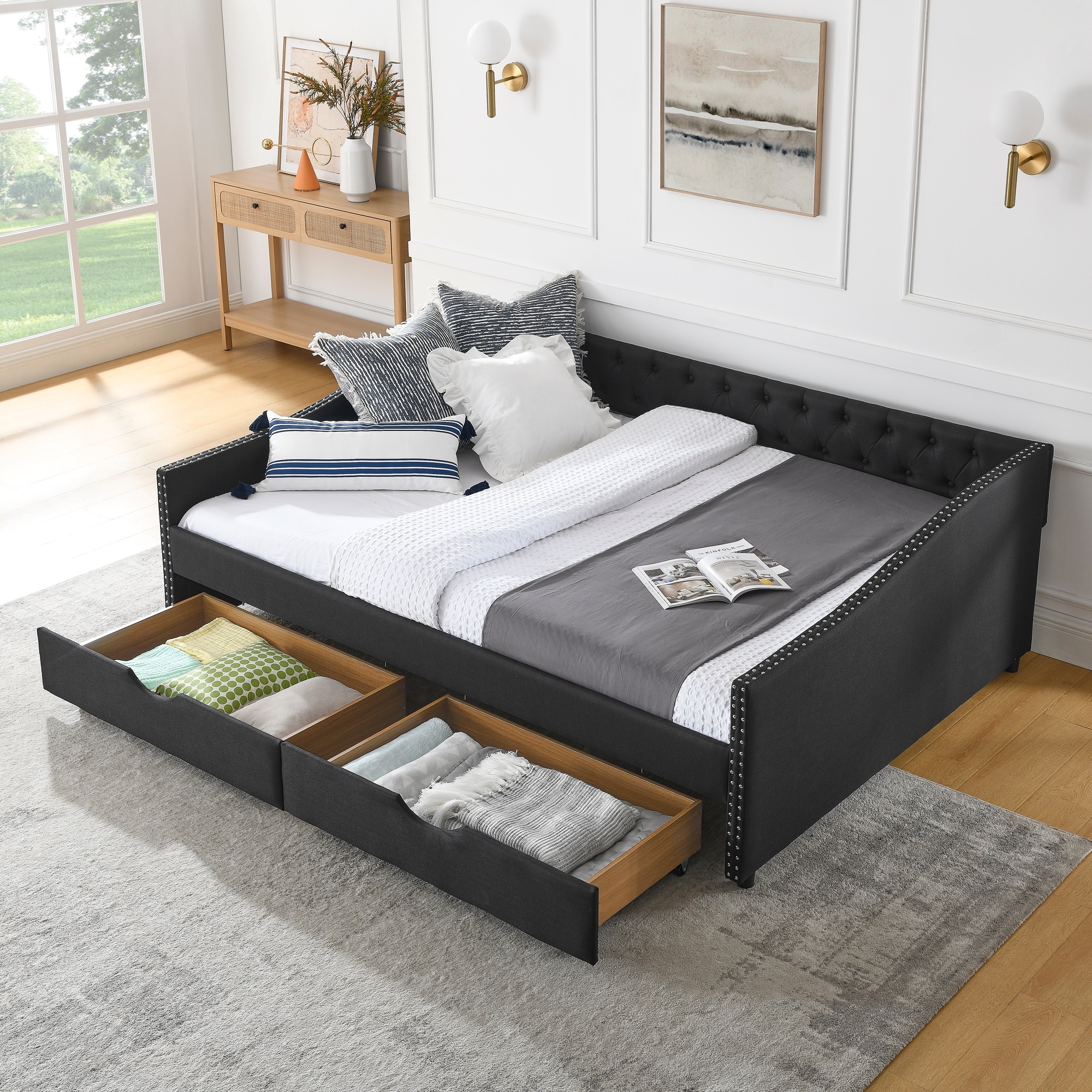 Queen Size Daybed with Drawers Upholstered Tufted Sofa Bed On Sale Bed Bath Beyond 40202614