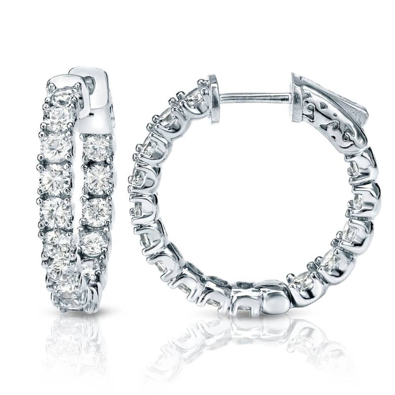 Auriya 14k Gold 1 carat TW Small Diamond Hoop Earrings - 0.75-inch (J-K, I1-I2)