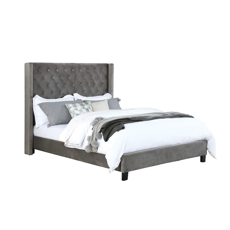 Transitional Upholstered Button Tufted Bed 1Pc Gray Finish
