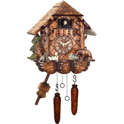9.75" Engstler Battery-Operated Carved Bears Full Size Cuckoo Wall Clock