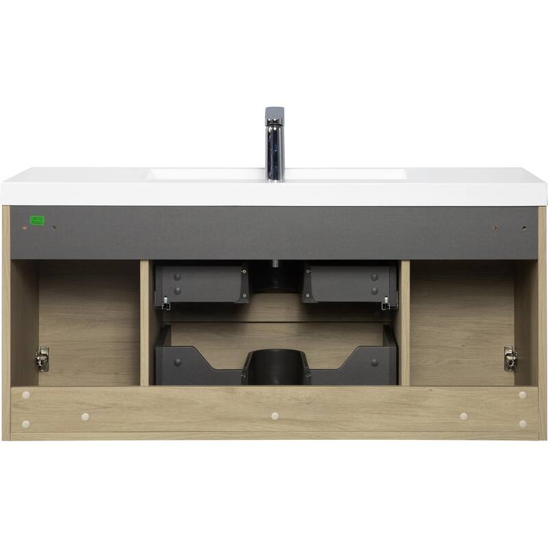 Modern Wall-Mounted Bathroom Vanity with White Solid Surface Top