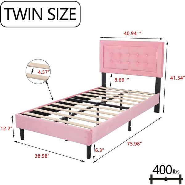 dimension image slide 9 of 17, alazyhome Upholstered Platform Bed Frame with Button Tufting Headboard
