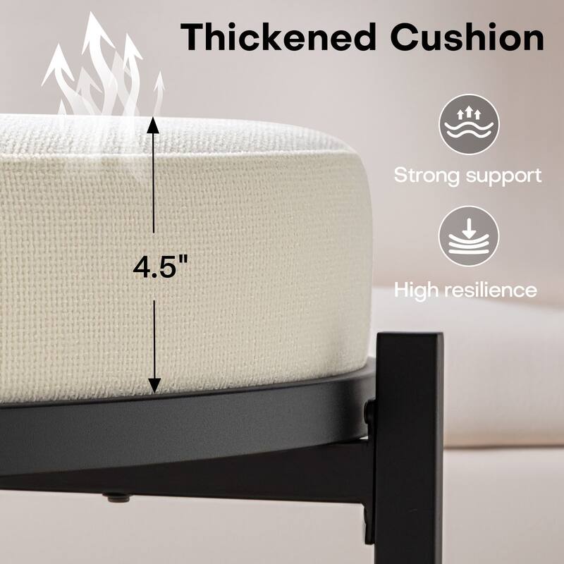 Chenille Fabric Round Ottoman, Coffee Table Bench with Metal Legs