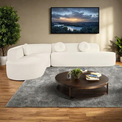 122" Polyester 4-Seat Sectional Sofa with Curved Design & High-Resilience Foam