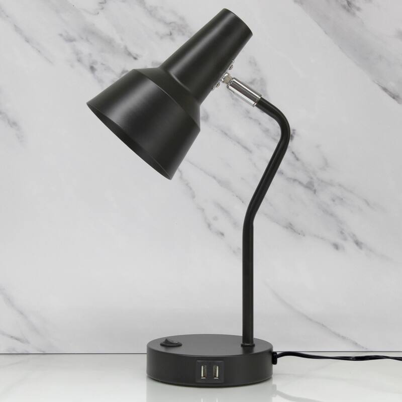 Gooseneck Desk Lamp with Adjustable Shade - 15.25" - Black