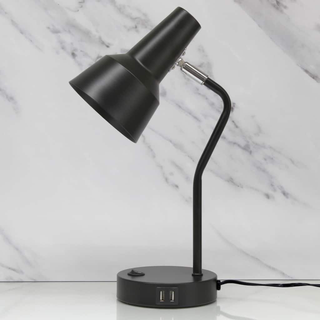 Gooseneck Desk Lamp with Adjustable Shade - 15.25" - Black
