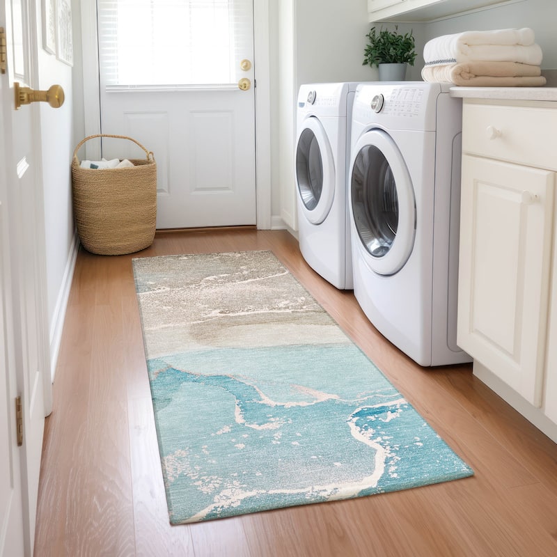Machine Washable Indoor/ Outdoor Abstract Marble Chantille Rug