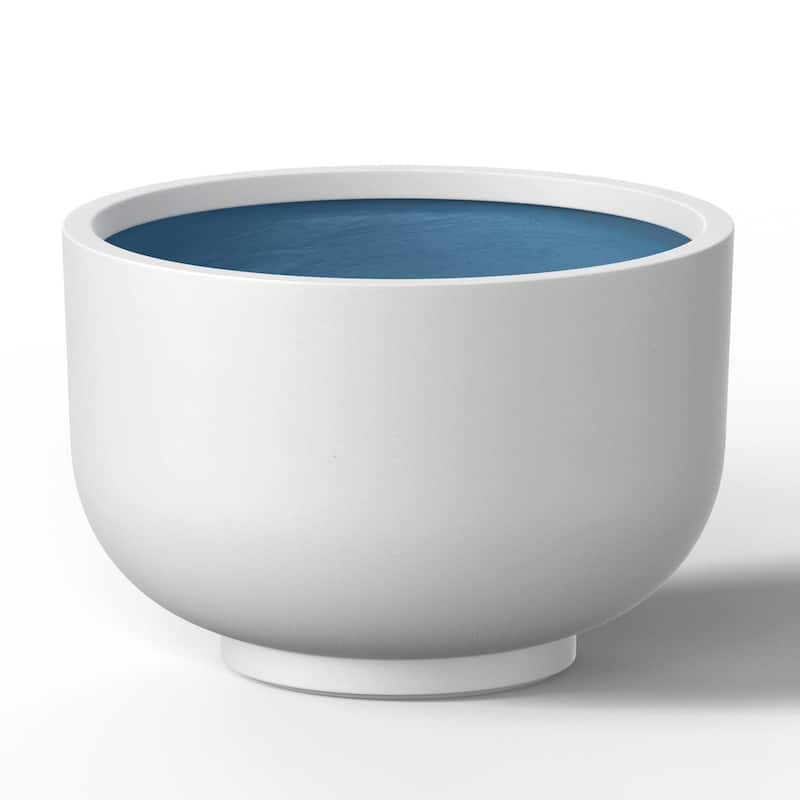 Concrete Bowl Planter Plant Pot with Drainage Hole - 17.5 x 11.5 in - Crisp White(Enhanced Interior)