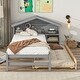 preview thumbnail 3 of 16, Twin Bed with Roofed Bookcase Headboard, Pull-Out Trundle, Easy Assembly