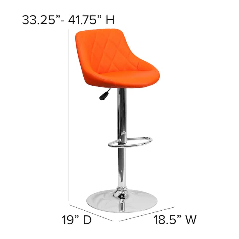 Diamond Pattern Vinyl Bucket Seat Adjustable Barstool - 18.5"W x 19"D x 33.25" - 41.75"H