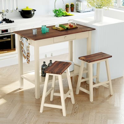 3-Piece Solid Wood Kitchen Island with Seating, Table with Storage