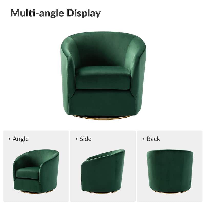 Eleuterio Modern Velvet Curved Swivel Accent Barrel Chair with Metal Base by HULALA HOME