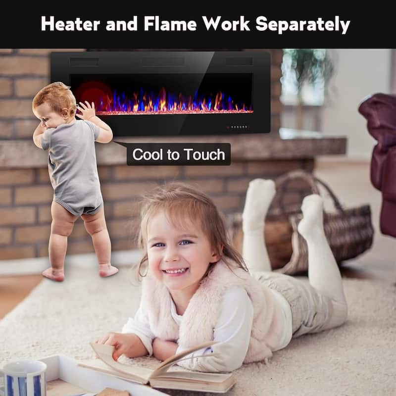 30-68" Featured Built-In Wall Fireplace with Timer / Touch Screen / Multi-Color Flame / Remote Control（750-1500W）