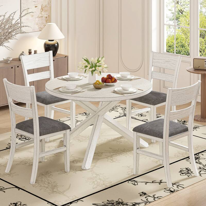 VECELO 47.2" Round Dining Table Set, Mid Century Modern Round Dining Table for 4-6 Person - 5-Piece Sets