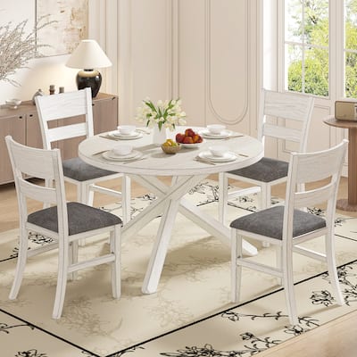 VECELO 47.2" Round Dining Table Set, Mid Century Modern Round Dining Table for 4-6 Person