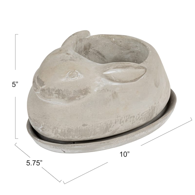 Cement Rabbit Planter with Saucer