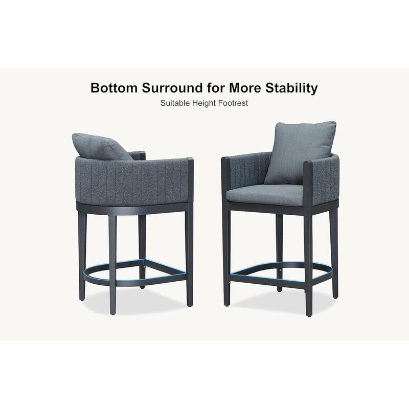 PURPLE LEAF Bar Stool Set of 2 Outdoor Rattan Bar Chair with Back Metal Bar Height Stool Wicker Barstool Dark Grey