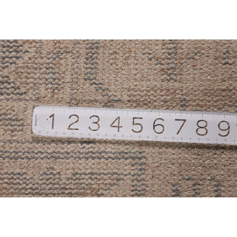 Geometric Khotan Indian Area Rug Hand-Knotted Beige Wool Carpet - 8'10" x 11'10"