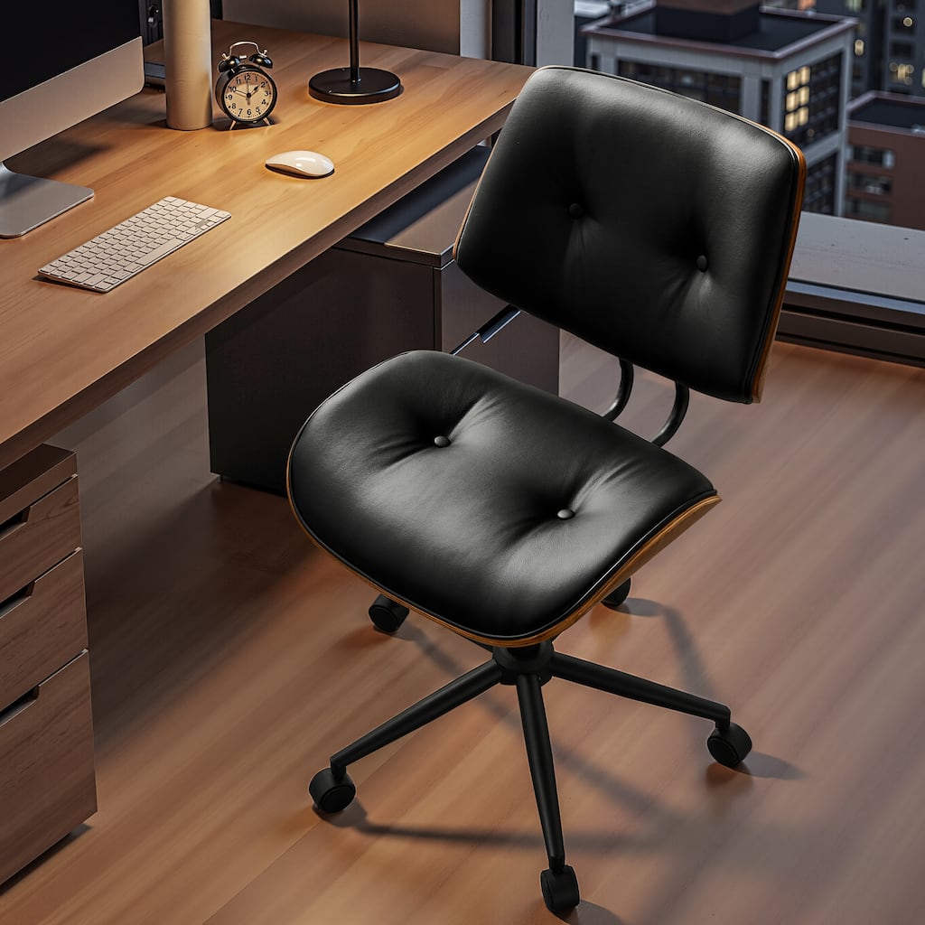 HOOOWOOO Modern Adjustable Ergonomic Swivel Office Chair with Curved Back Support