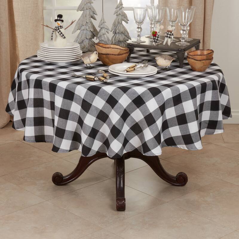 Casual Buffalo Plaid Tablecloth - 70 x 70-Round - Black/White