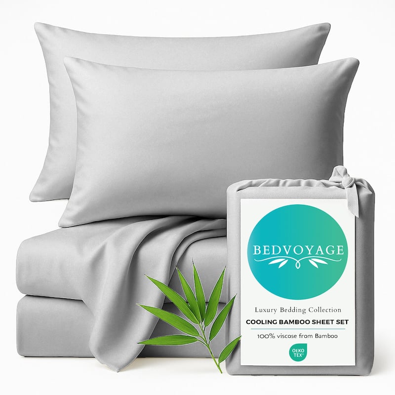 BedVoyage 100% viscose from Bamboo Bed Sheet Set, Split King - White - Twin XL - Stone