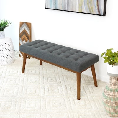 Julianne Mid-Century Modern Fabric Upholstered Bench in Dark Grey